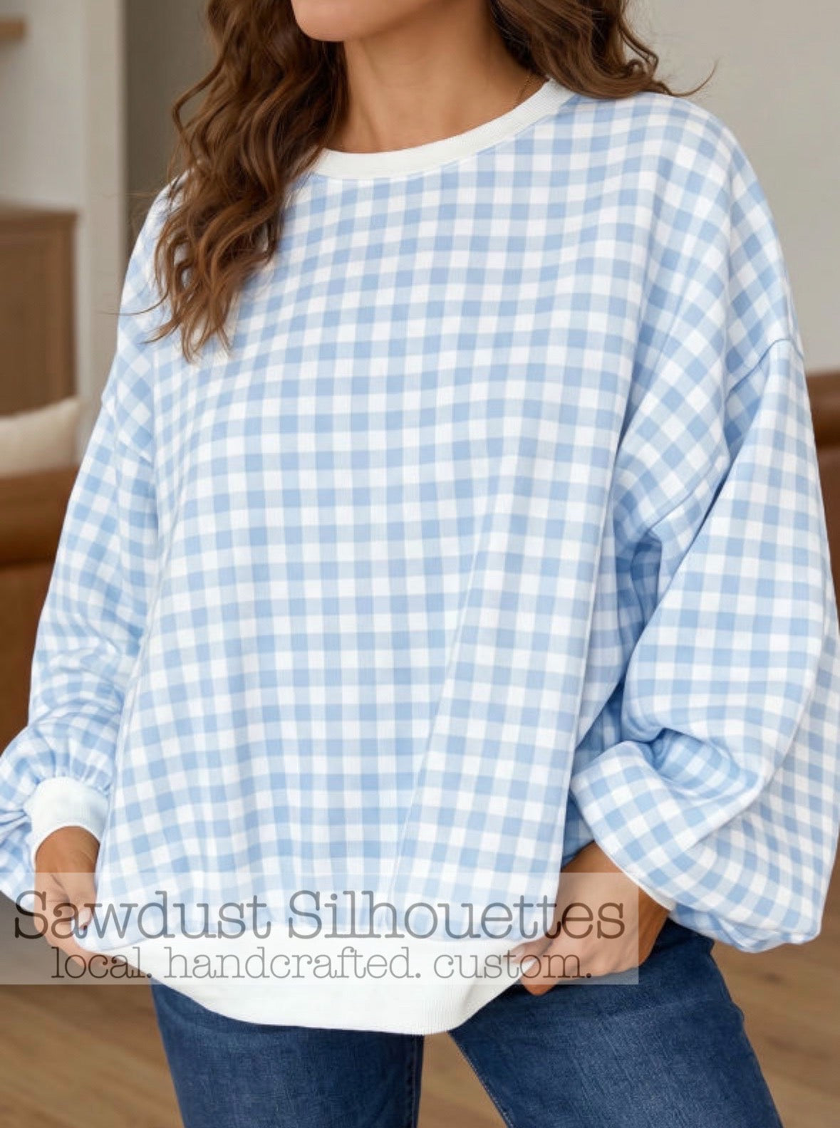 Baby Blue Gingham Pullover- Preorder