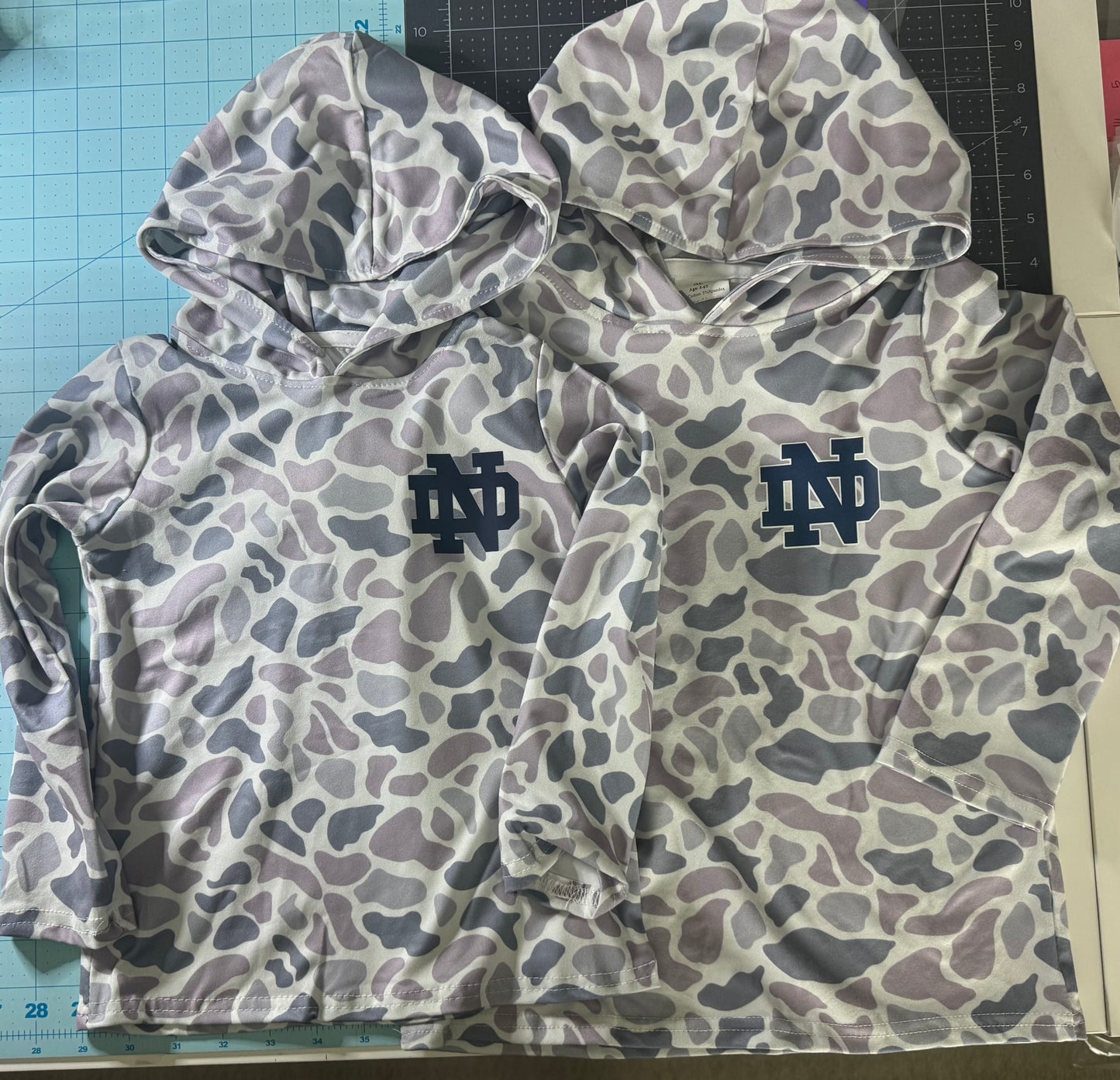 Youth Duck Camo Long Sleeve Hooded Shirts- in stock, ADDITIONAL LENGTH NOT ADDED TO SLEEVES