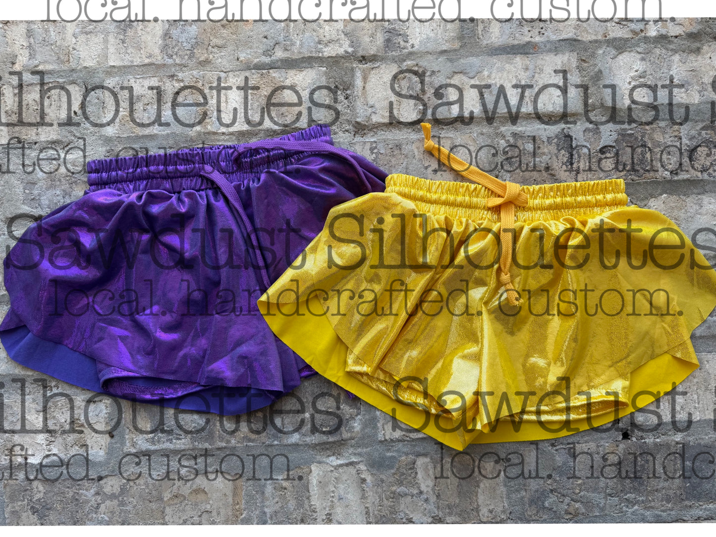 Girls Metallic Mardi Gras Flutter Shorts- On Hand