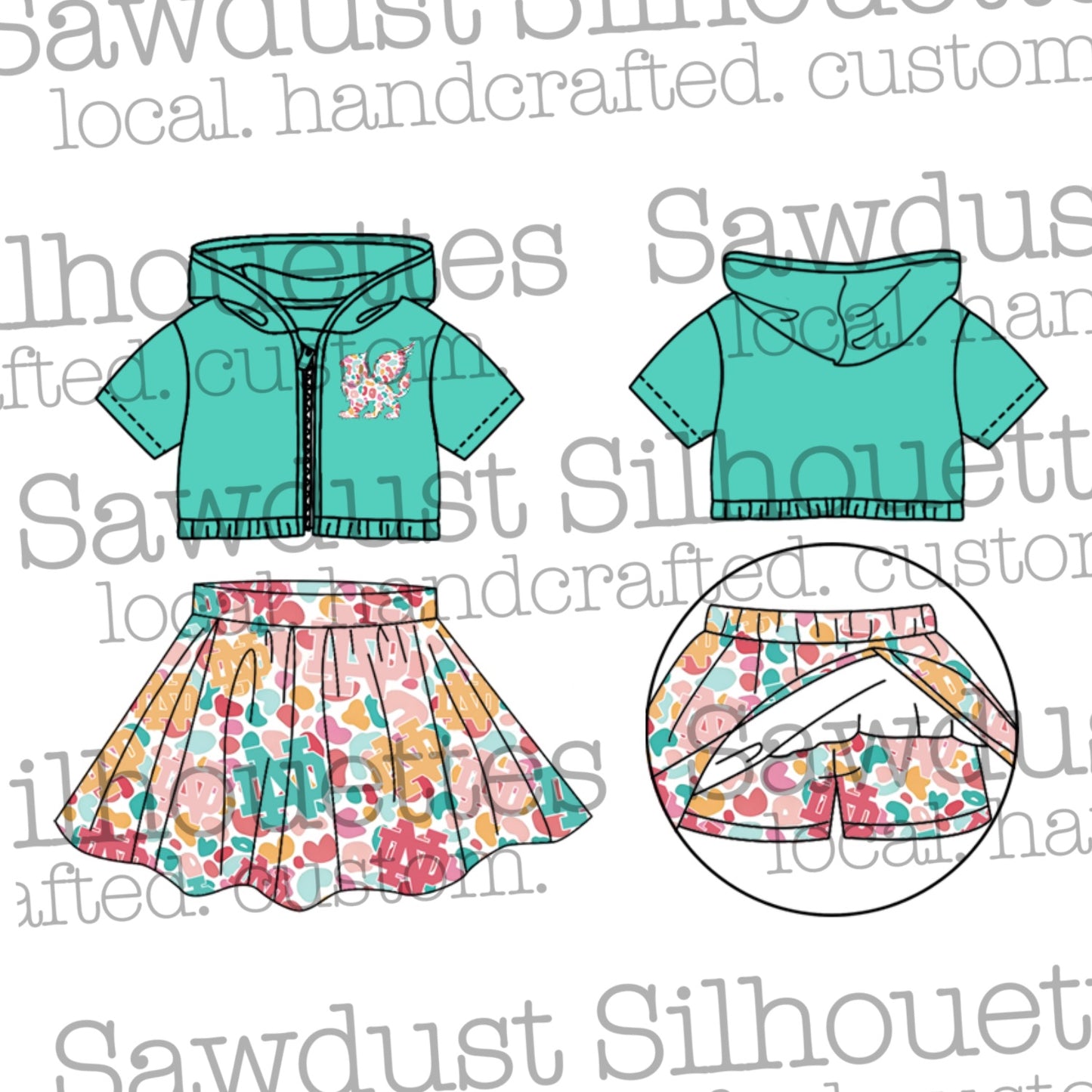 PREORDER North Desoto Leopard Skort with Short Sleeve Crop Zip Hoodie