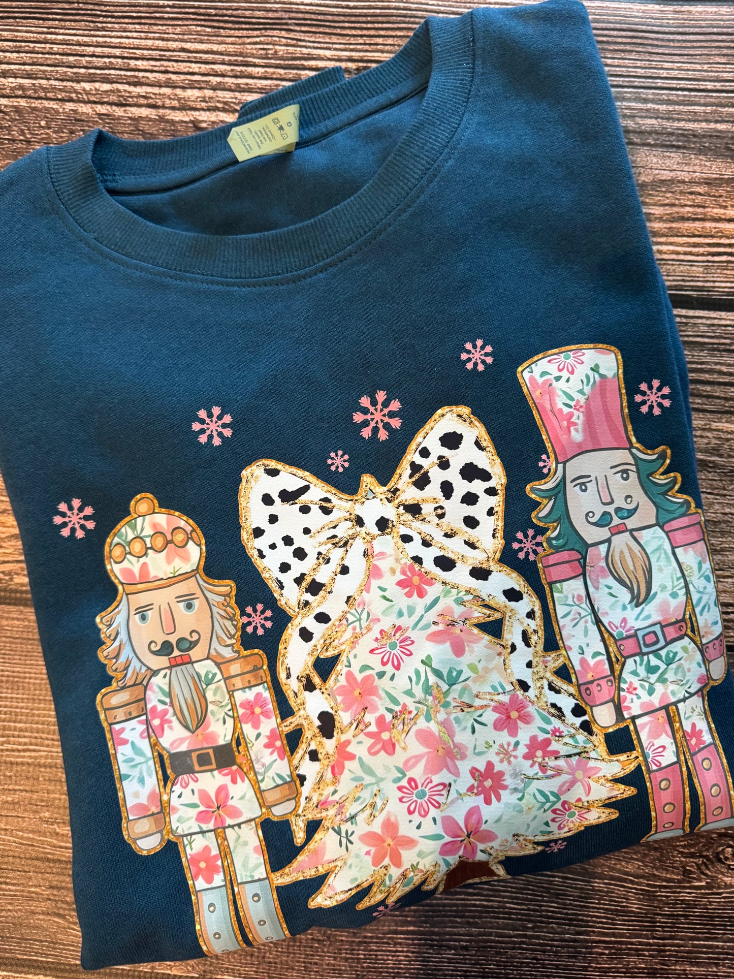 Dark Teal Crewneck with Nutcrackers