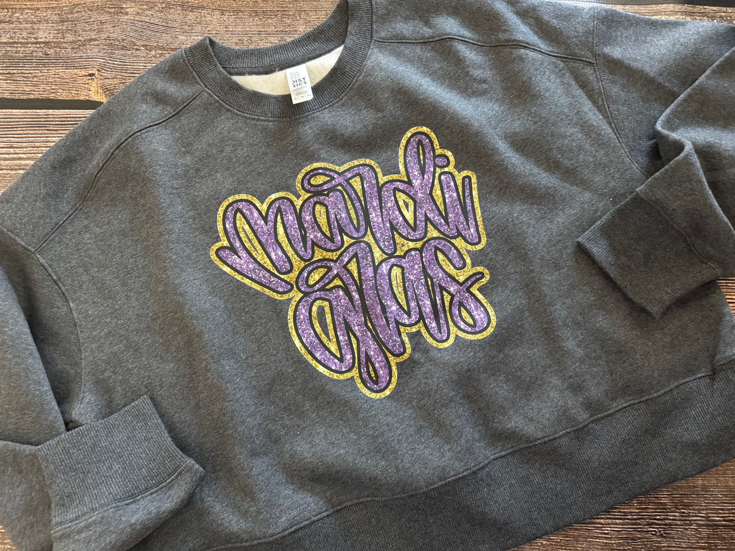 Faux Bling Mardi Gras Crewneck Crop Sweatshirt