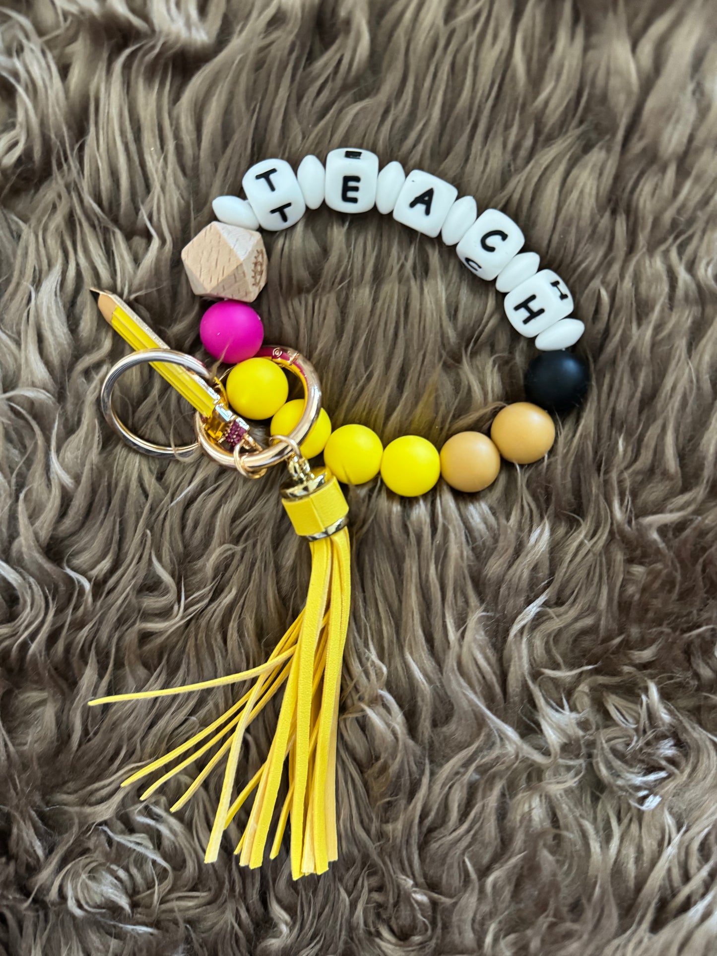Yellow Teacher Wristlet Keychain