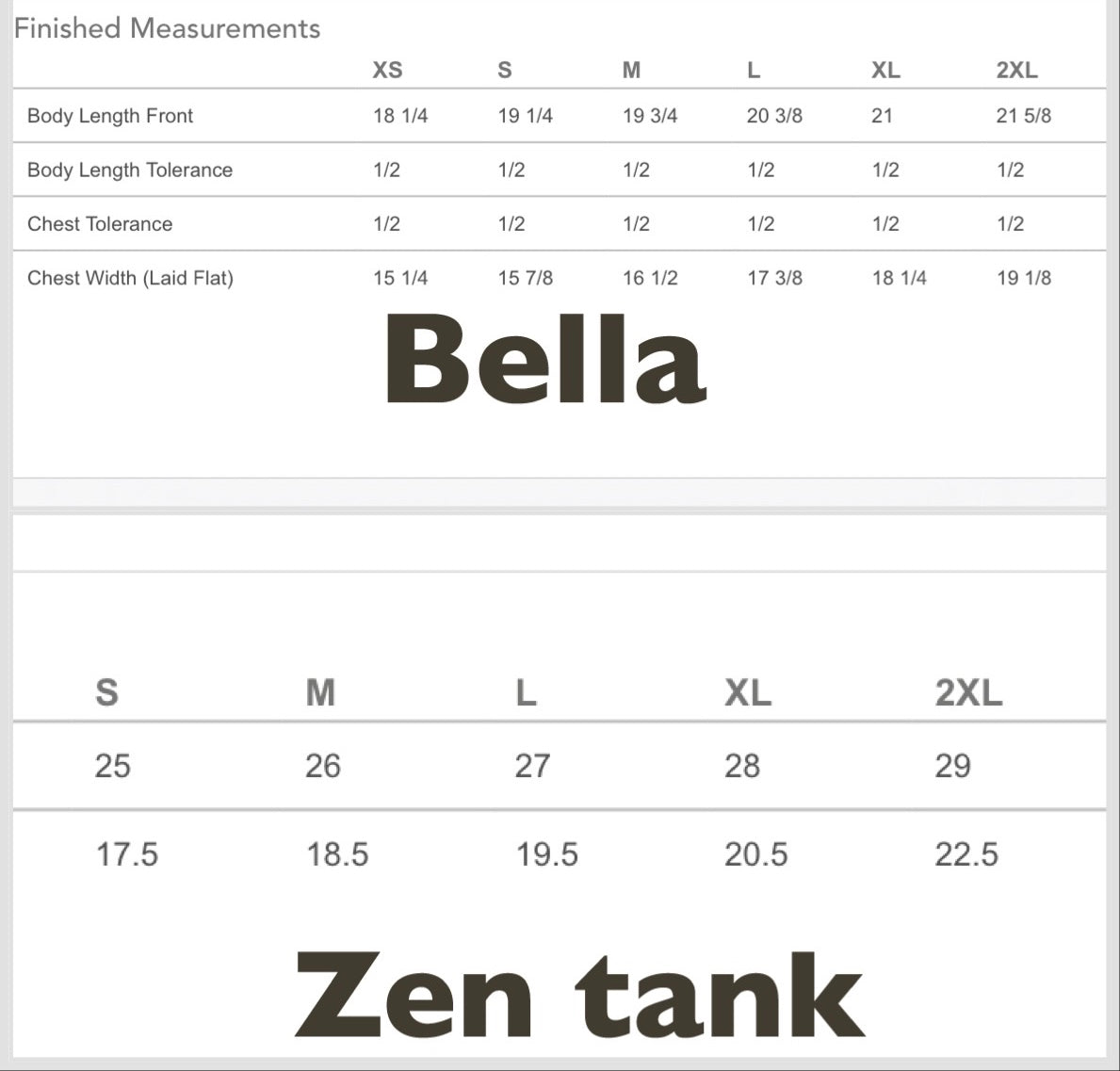 ZEN TANK SIZE CHART_ BELLA FOR COMPARISON ONLY