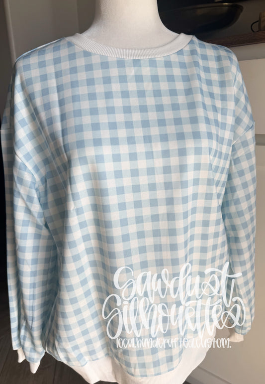 Light Blue Gingham Checkered Pullover- Sunday Stash