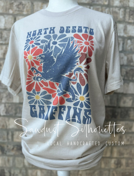 Retro Floral Mascot Tee- North Desoto