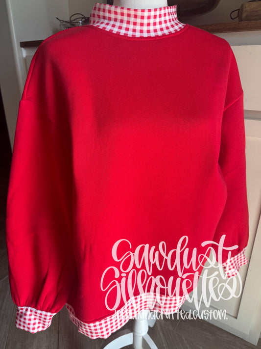 Red Checkered Mock Neck Sweatshirt- Sunday Stash