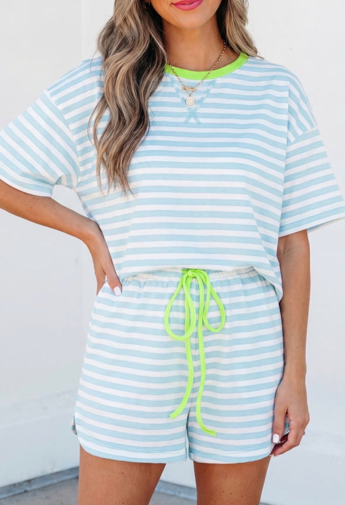 Blue Ladies Stripe Short Set- PREORDER