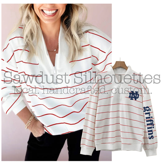 PREORDER White with Red Stripes Long Sleeve Zip Pullover- ORDER CLOSES 11/14 at 0900 (Copy)