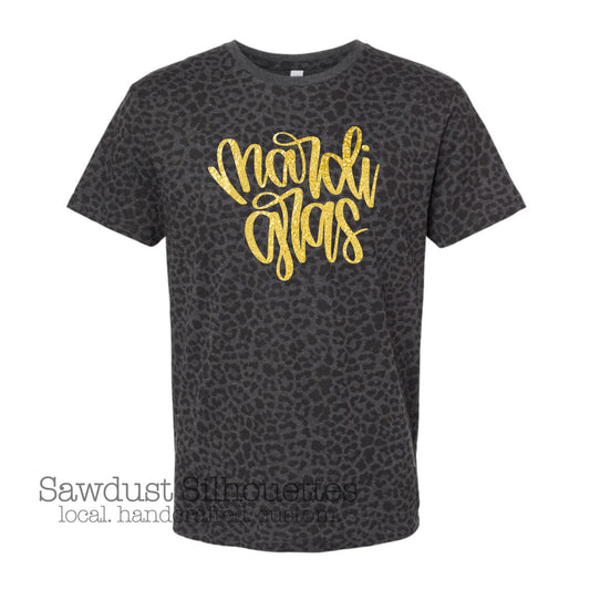 Black Leopard and Metallic Gold Mardi Gras Tee