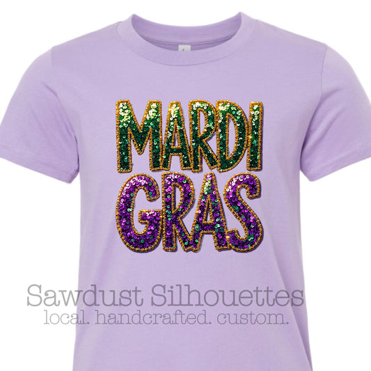 Faux Sequin Patches Mardi Gras Tee