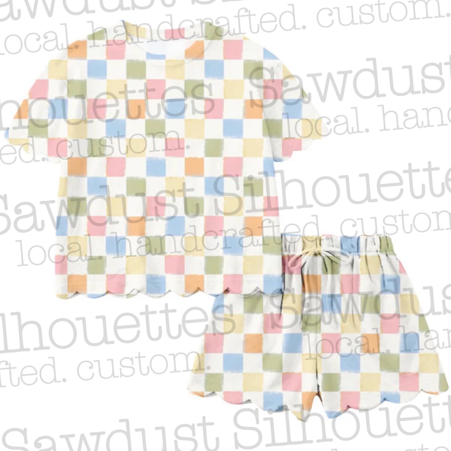 Spring Checkered Scalloped Short Set