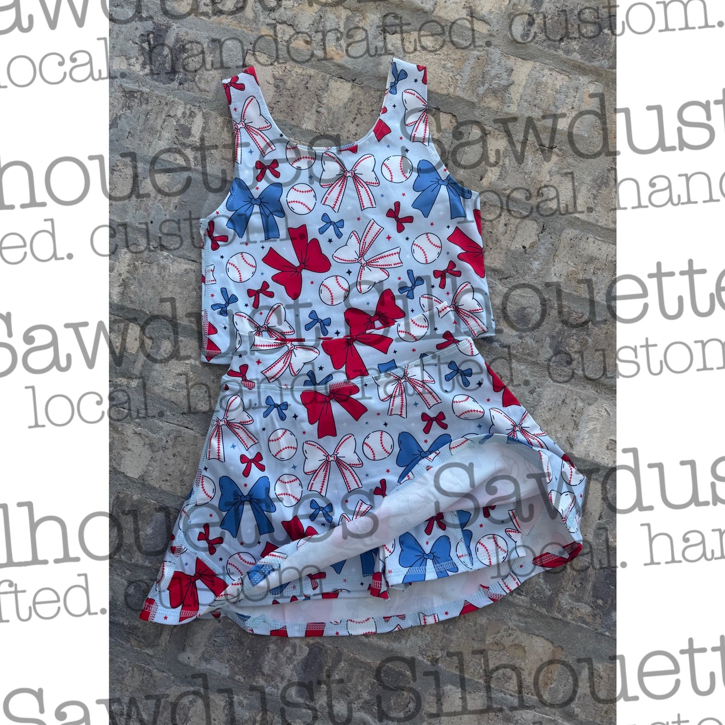 Baseball Yoga Skort and Crop Tank Set