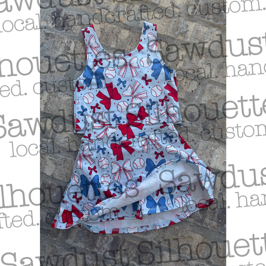 Baseball Yoga Skort and Crop Tank Set