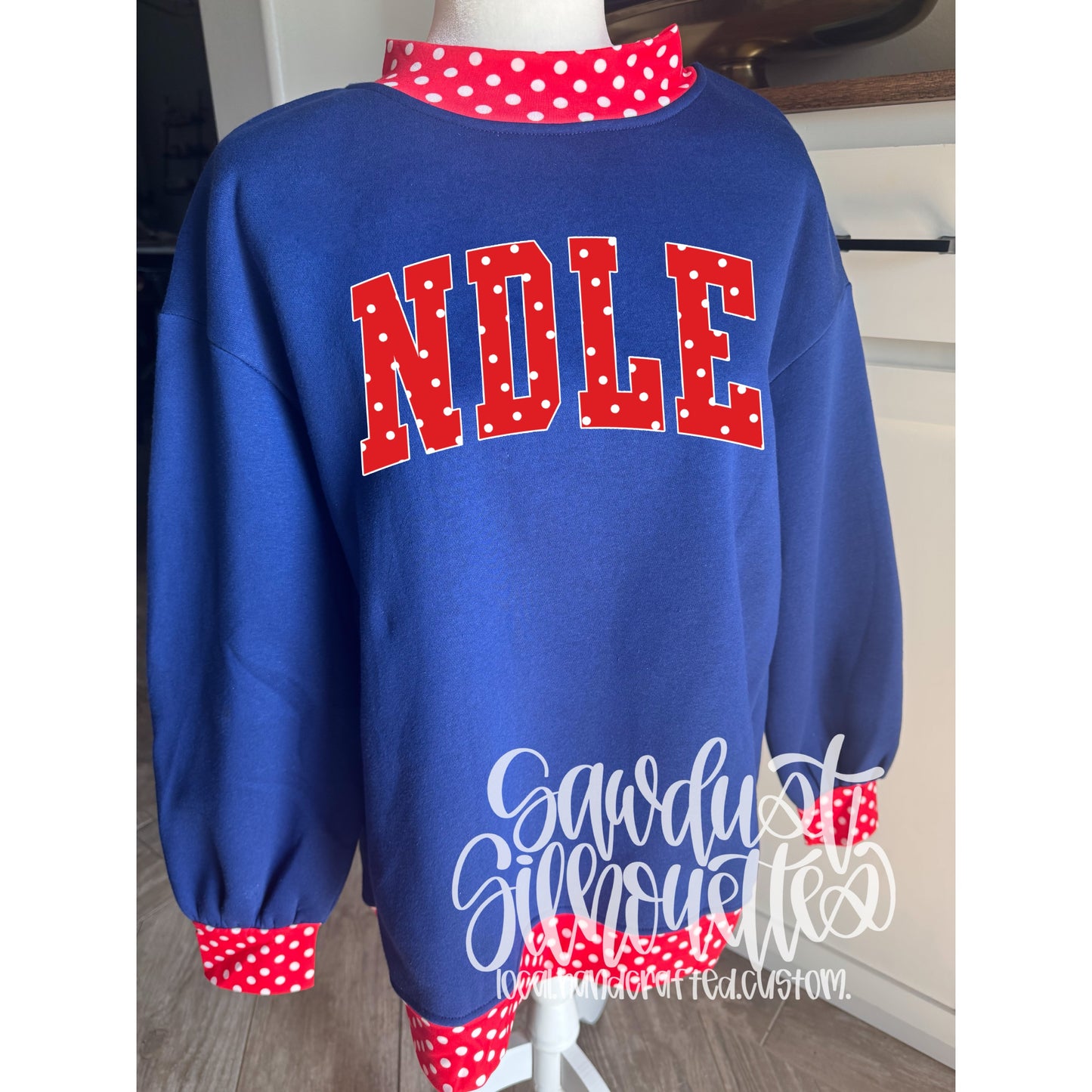 Blue & Red Polka Dot Mock Neck Sweatshirt- Sunday Stash