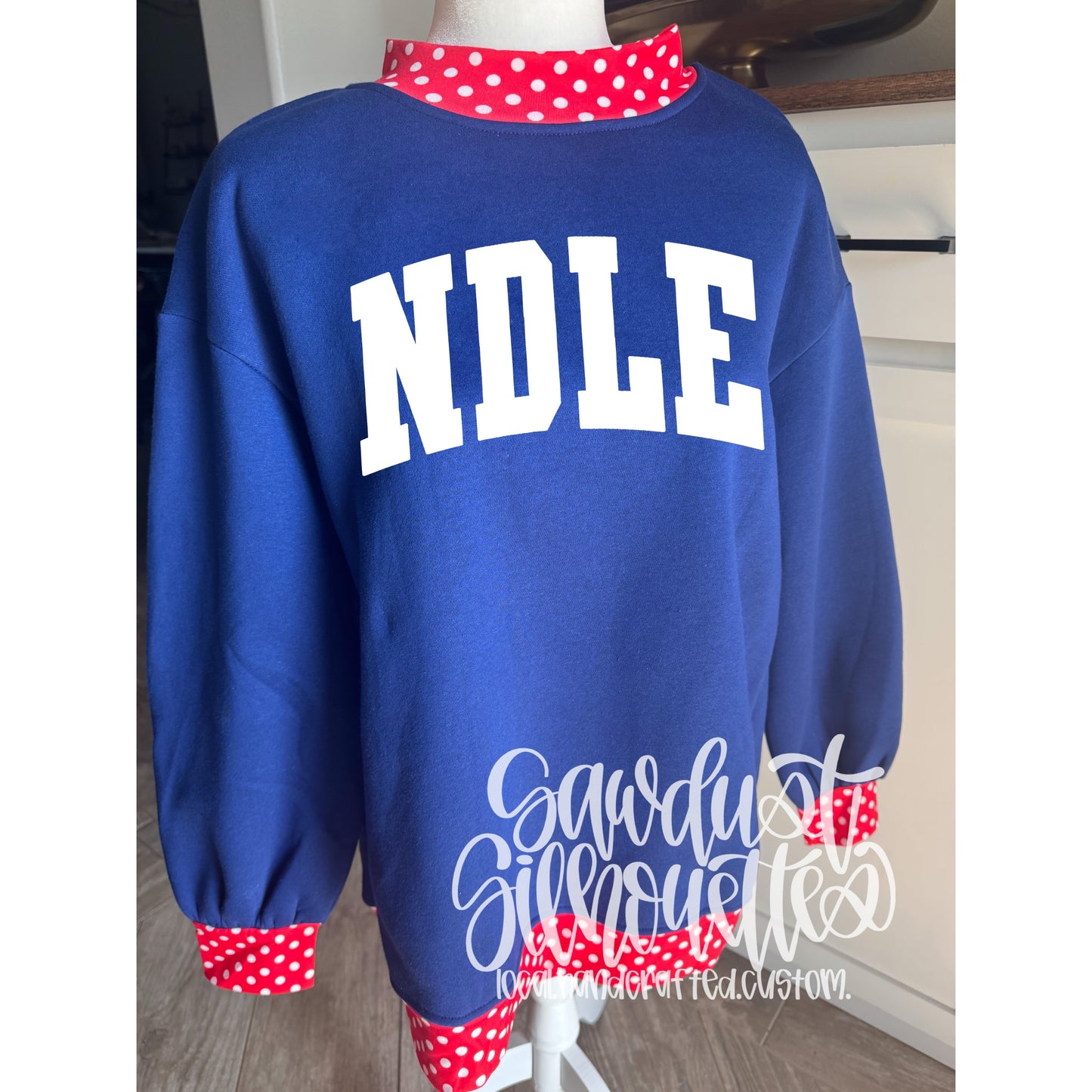 Blue & Red Polka Dot Mock Neck Sweatshirt- Sunday Stash