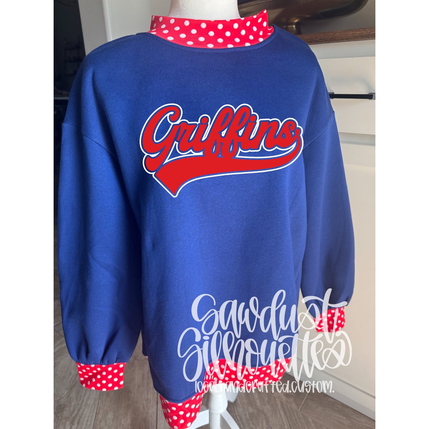 Blue & Red Polka Dot Mock Neck Sweatshirt- Sunday Stash