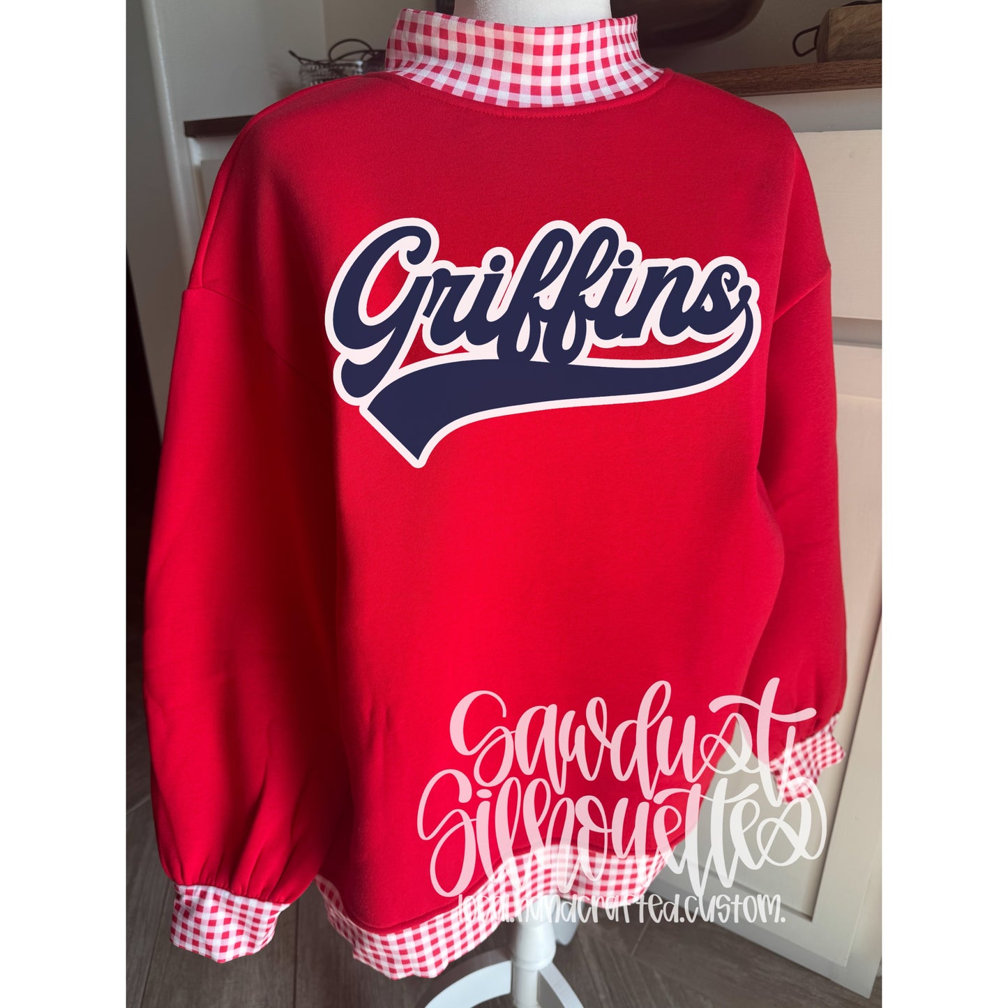 Red Checkered Mock Neck Sweatshirt- Sunday Stash