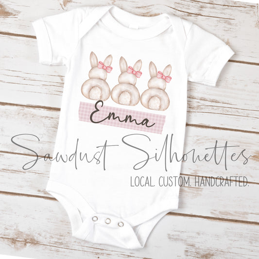 Gingham Easter Bunny Name Tees- Infant