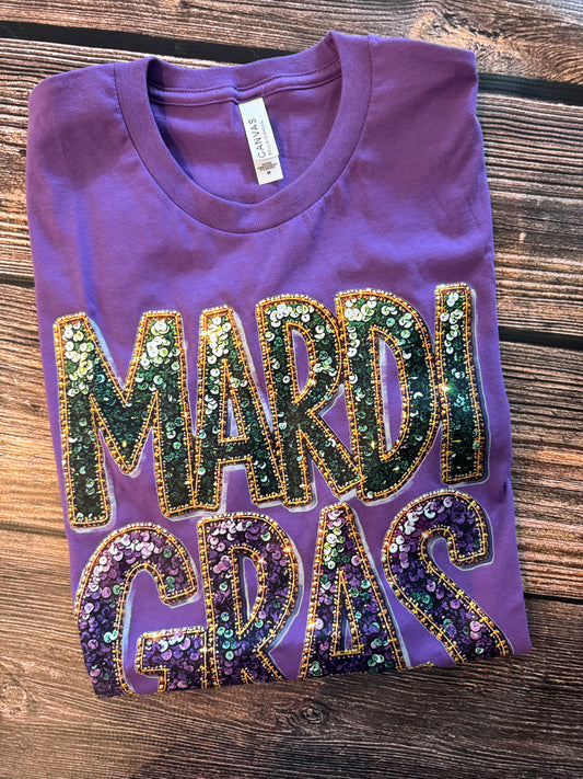 Purple Faux Bling Mardi Gras Tee