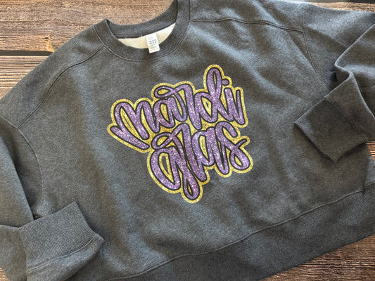 Faux Bling Mardi Gras Crewneck Crop Sweatshirt
