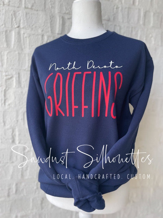 Youth Sweatshirt- Cursive ND over Skinny Griffins