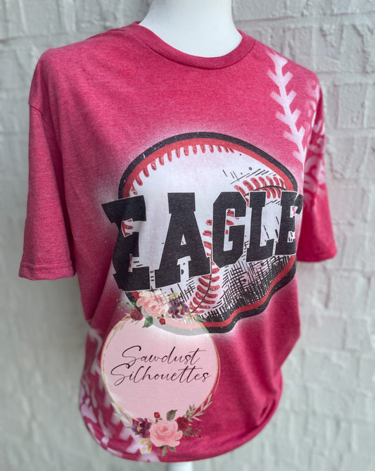 ADULT Slanted Team Name Over Baseball Bleached Tee