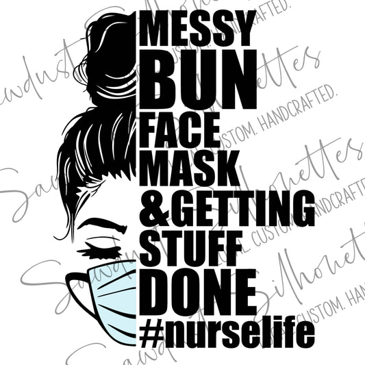 Adult Short Sleeve Nurse Messy Bun Tee